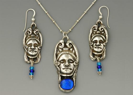 Gothic Woman Pendant and Earrings
