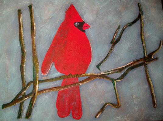 Cardinal Red in Winter - Acrylic on canvas. 