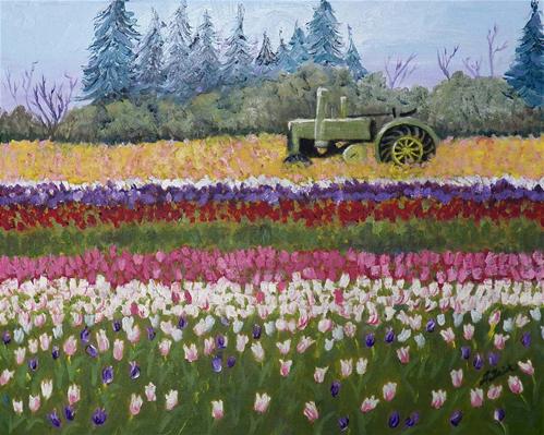 Tractor in the Tulips